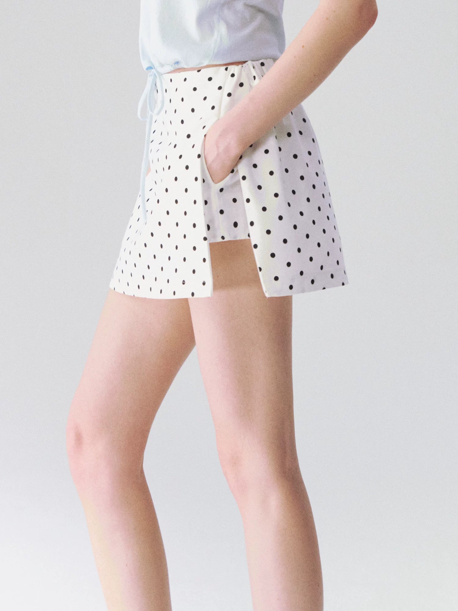 Classic Linen-Blend Polka Dot A-Line Mini Skirt