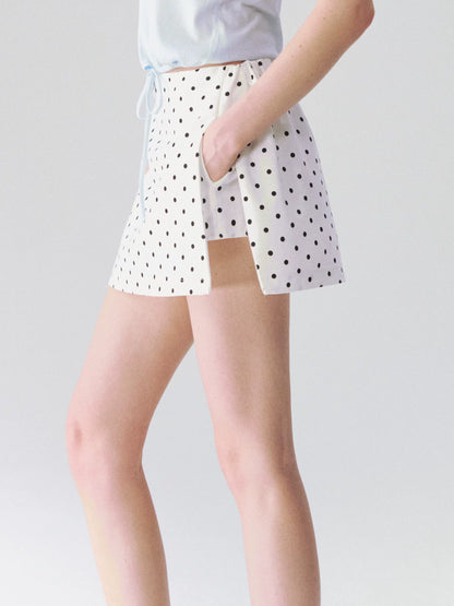 Classic Linen-Blend Polka Dot A-Line Mini Skirt