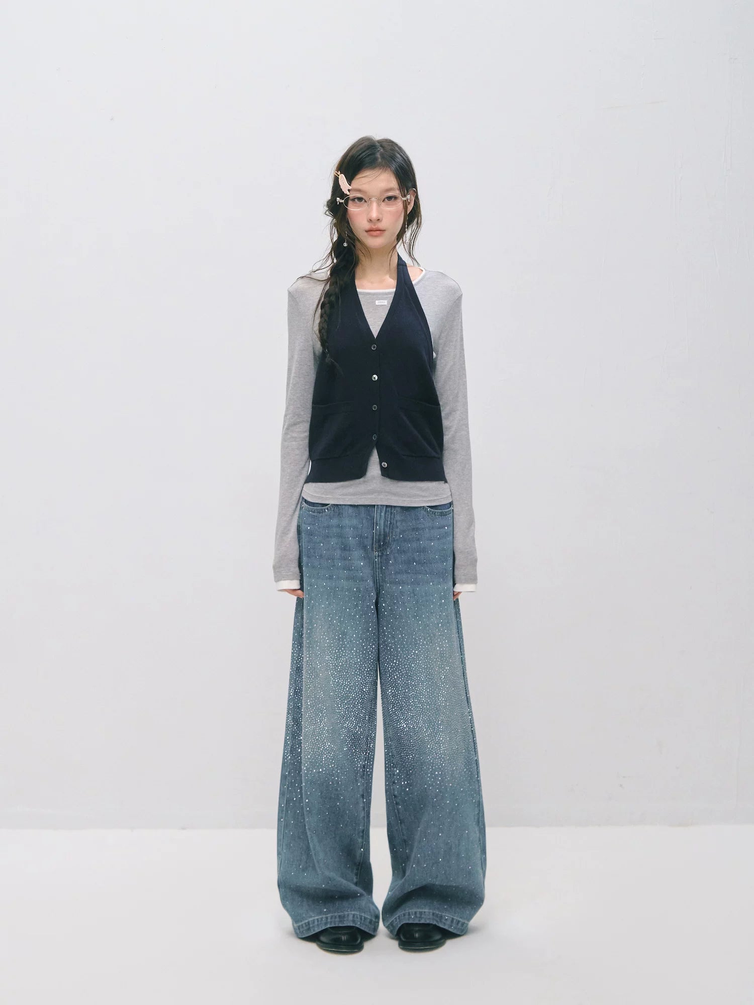 Vintage Straight-Leg Sparkle Denim Jeans