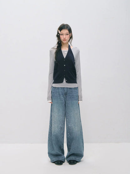 Vintage Straight-Leg Sparkle Denim Jeans