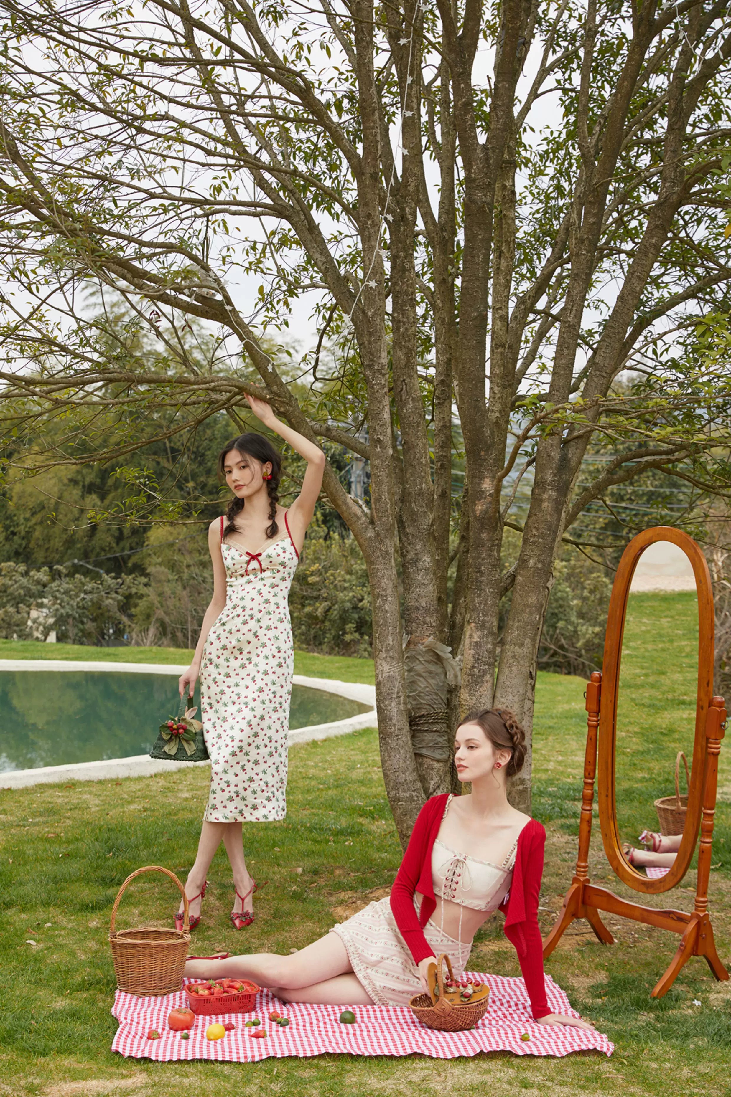 Vintage Satin Floral Slip Dress &amp; Cardigan Set