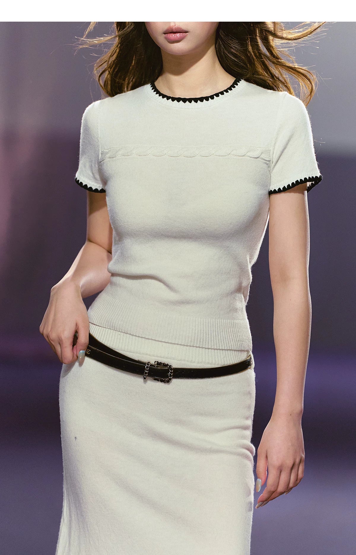 Soft Wool Blend Fitted Tee &amp; A-Line Skirt Set