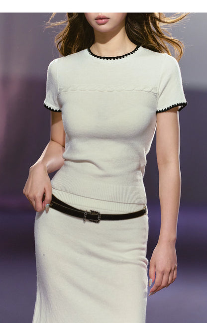 Soft Wool Blend Fitted Tee &amp; A-Line Skirt Set