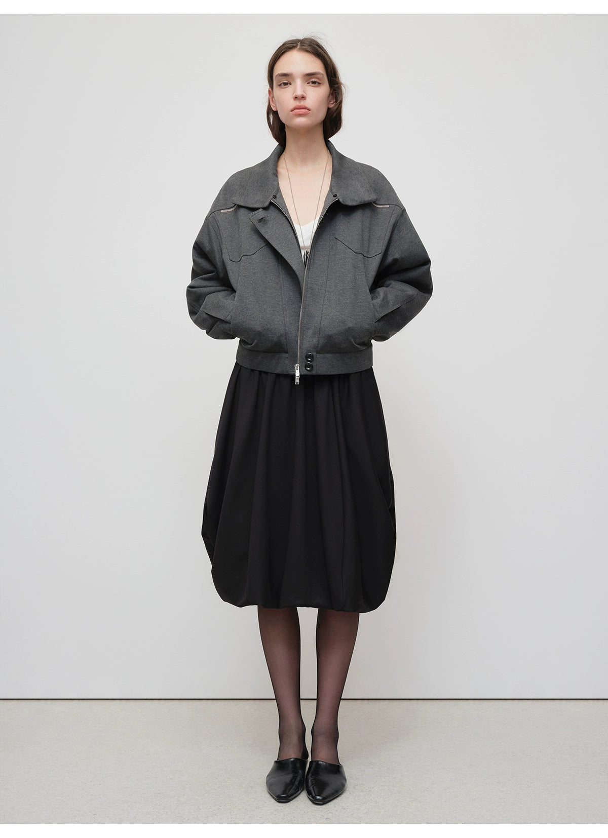 Detachable Fur Collar Knit Zip-Up Jacket