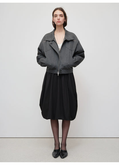 Detachable Fur Collar Knit Zip-Up Jacket