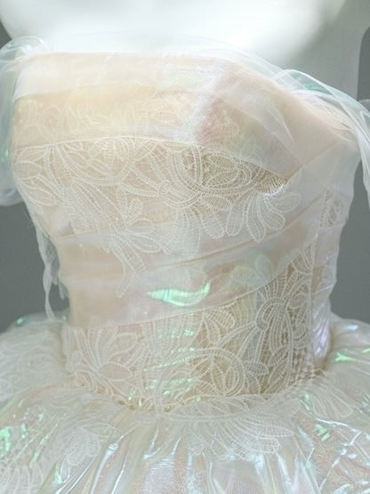 Iridescent Fructose-Sheen Tiered Couture Gown