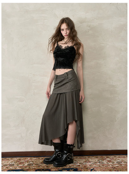 Irregular Spliced Vintage Pleated Skirt