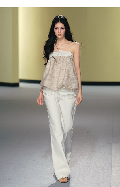 Textured Tweed Bubble-Hem Bandeau Top