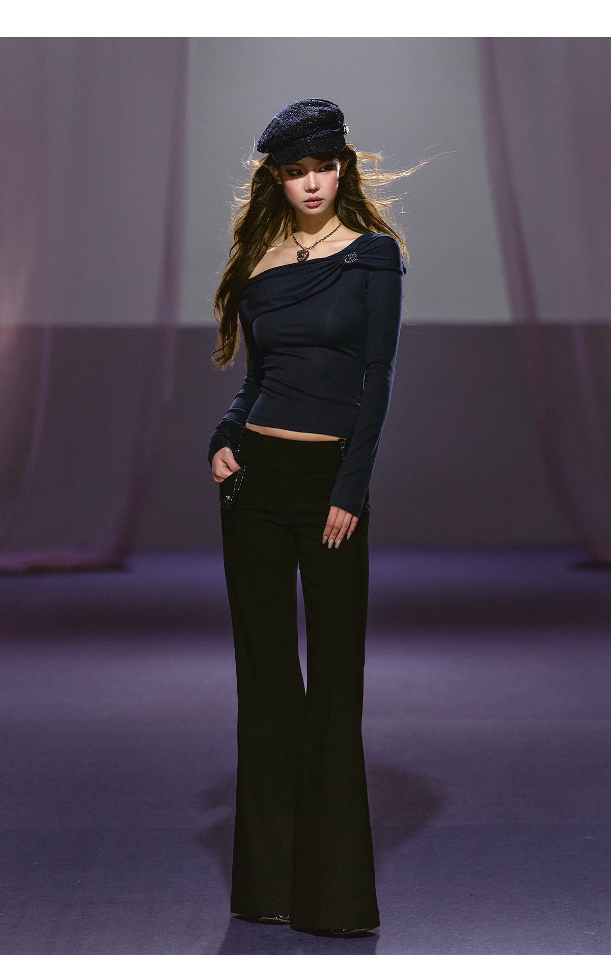 Asymmetric Ruched Embroidered Off-Shoulder Top