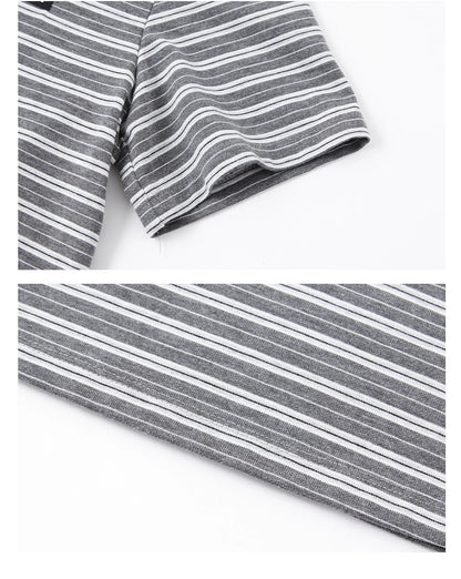 Tie-Neck Sailor Collar Striped Short Sleeve T-Shirt