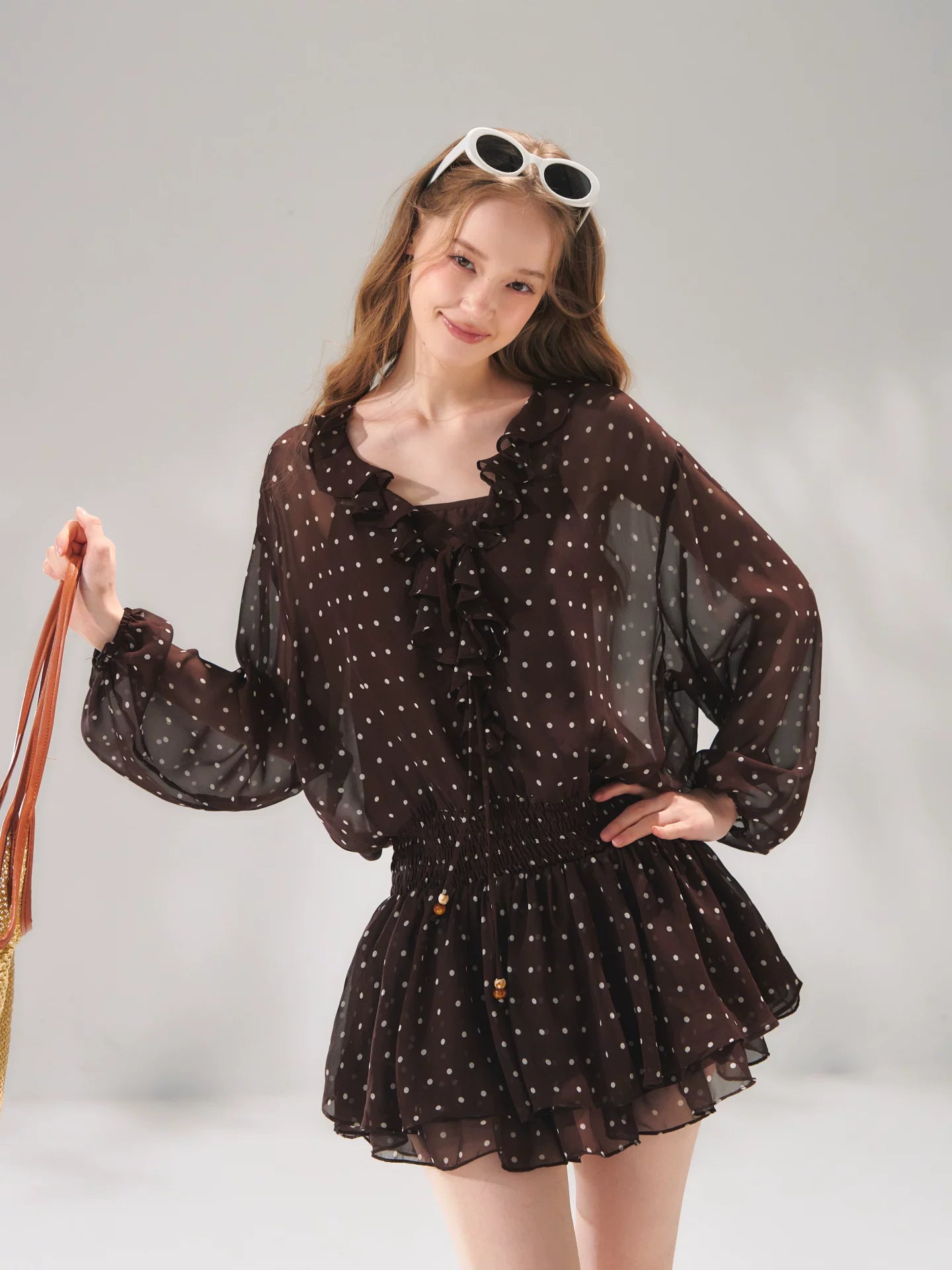 Beaded Ruffle-Trim Chiffon Mini Dress
