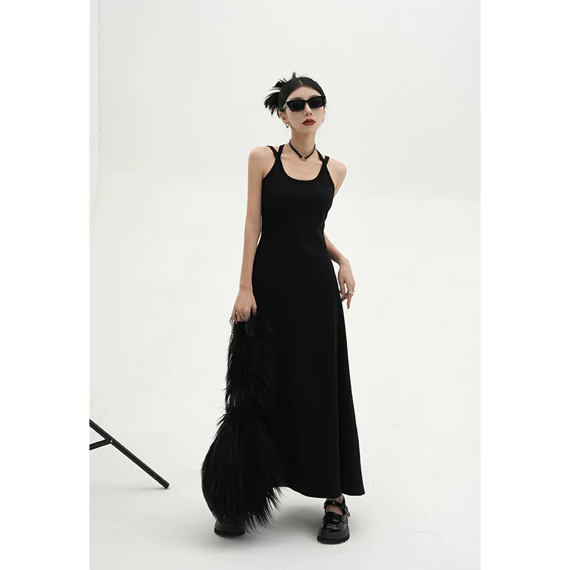 American Street-Style Slim-Fit Camisole Maxi Dress