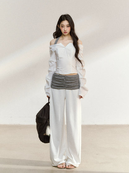 Striped Waist Panel Relaxed Straight-Leg Trousers