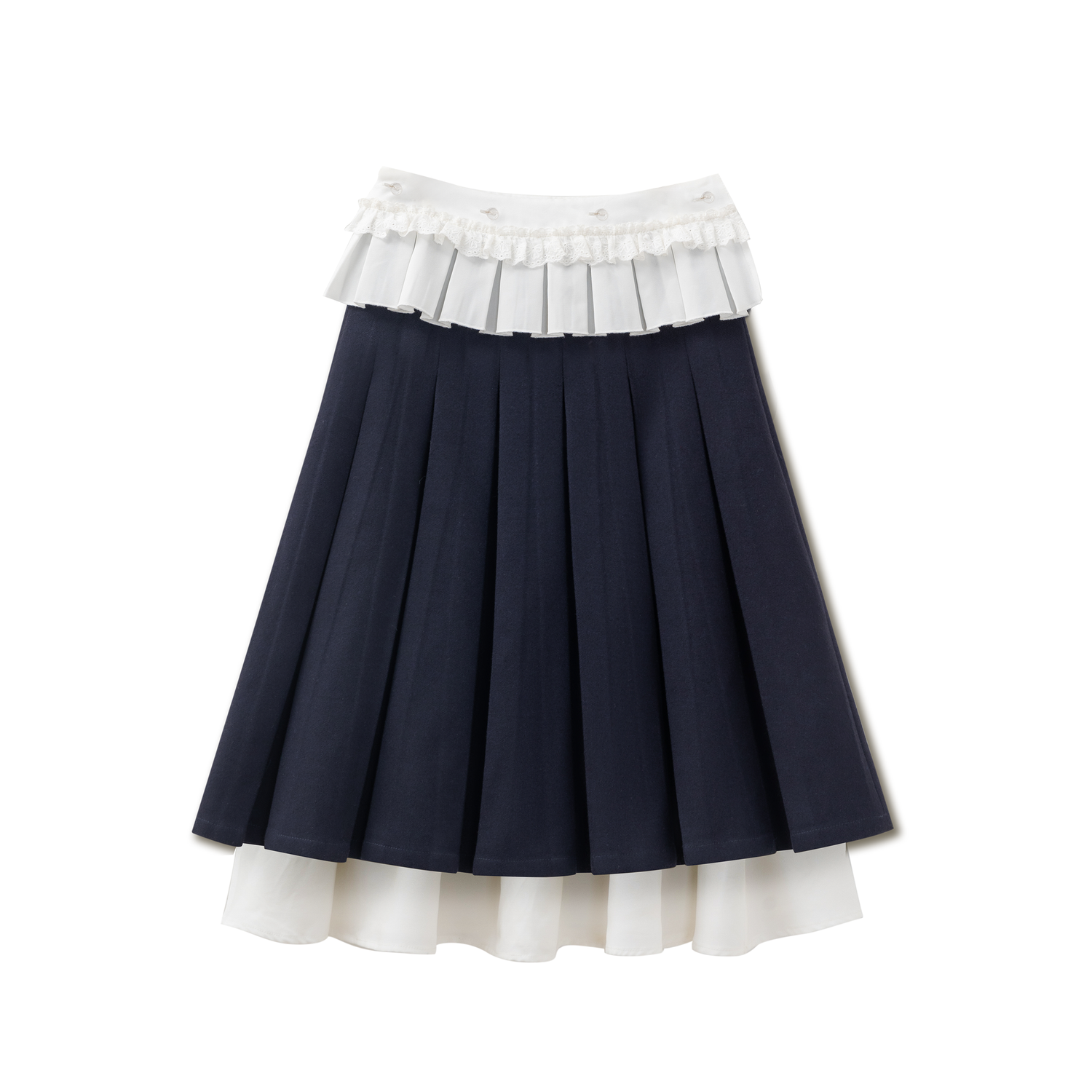 Navy &amp; Beige Double Waist Pleated Skirt