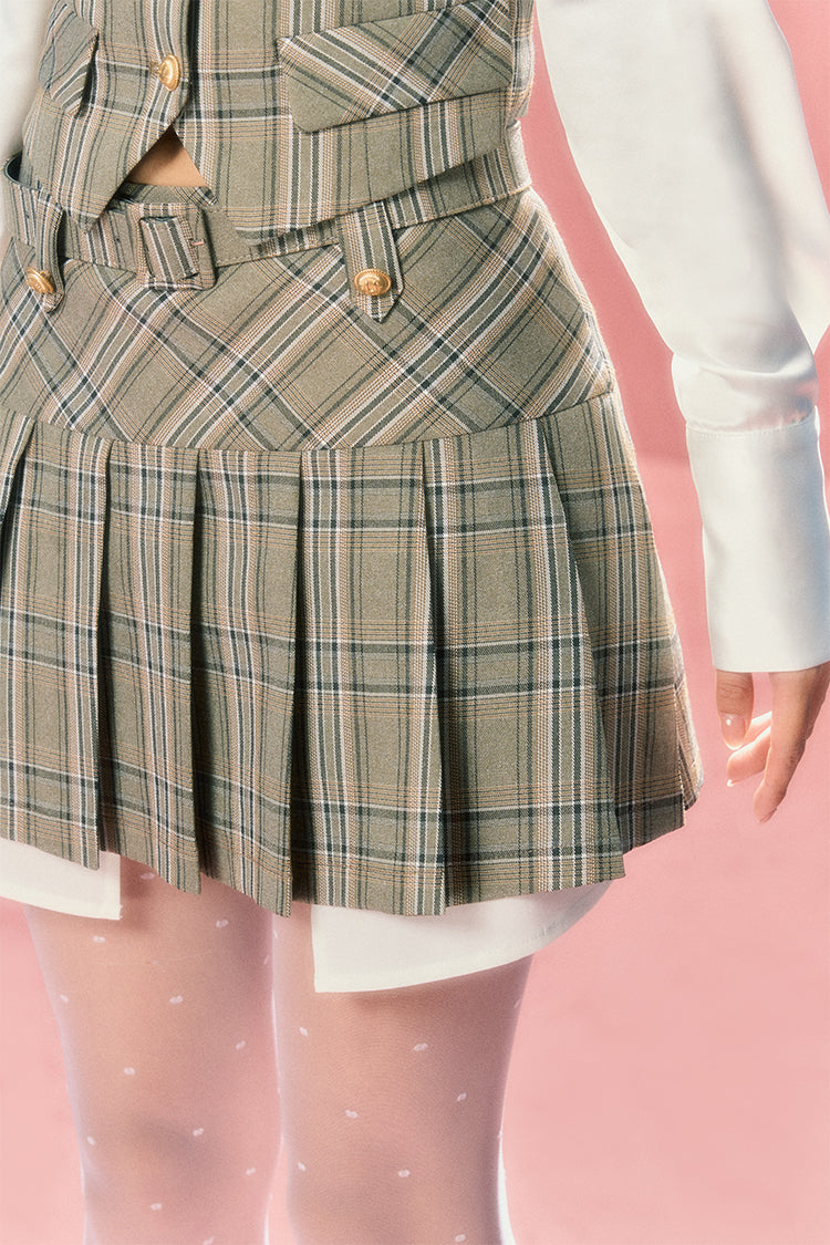 Vintage College Vest &amp; Pleated Skirt Set - CHINASQUAD