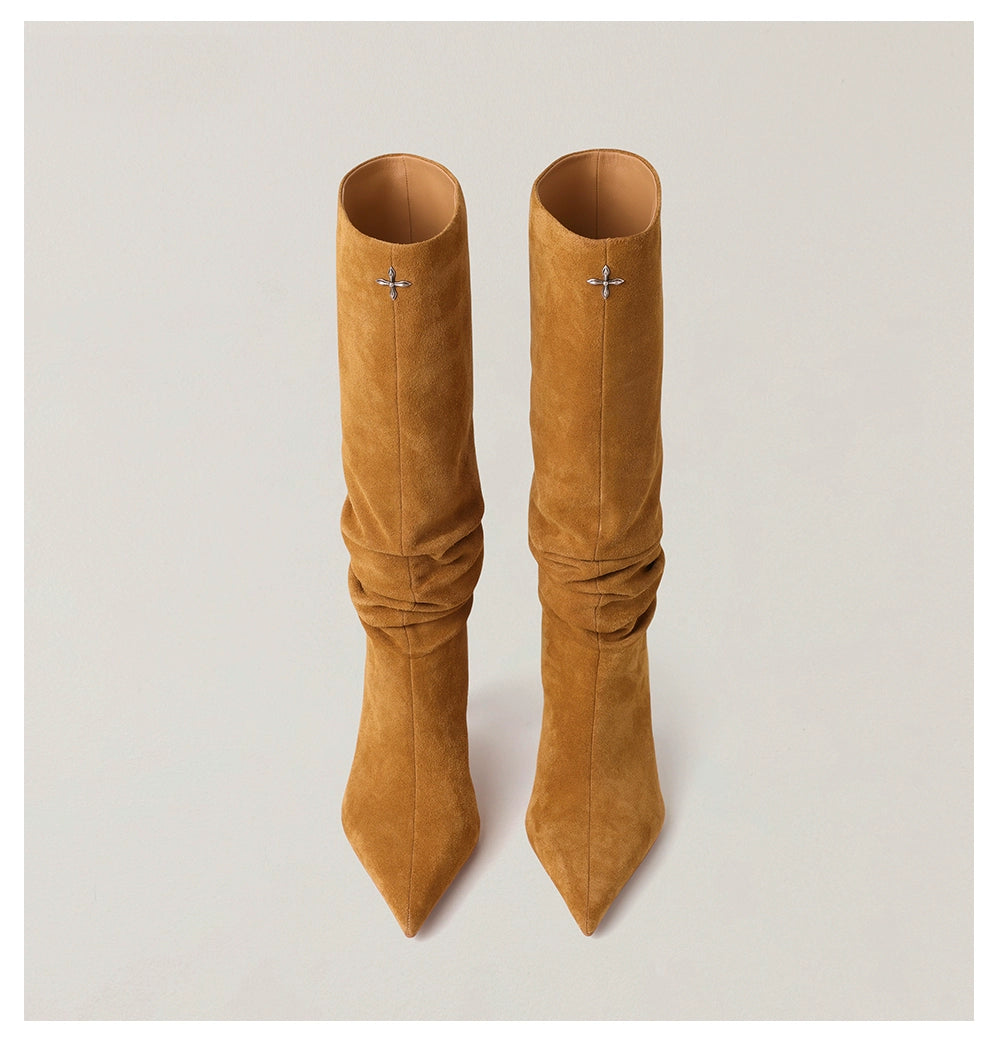 RAGE Wildstorm Suede Stacked Leather High-Heel Boots