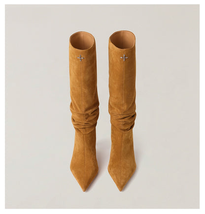 RAGE Wildstorm Suede Stacked Leather High-Heel Boots