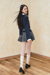 Square Neck Spliced Jacket & Short Skirt Set - CHINASQUAD