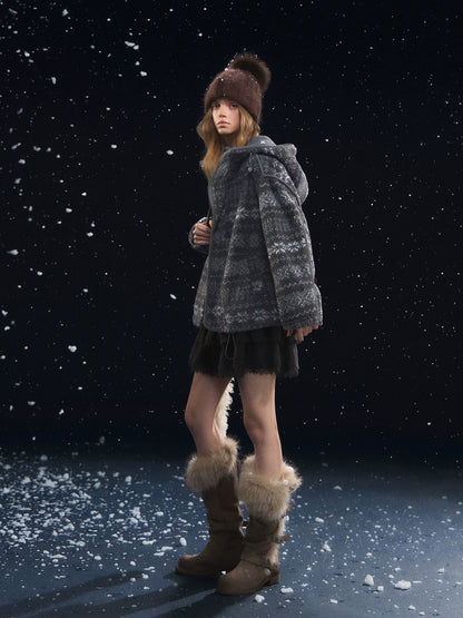 Jacquard Polar Fleece Hooded Casual Jacket