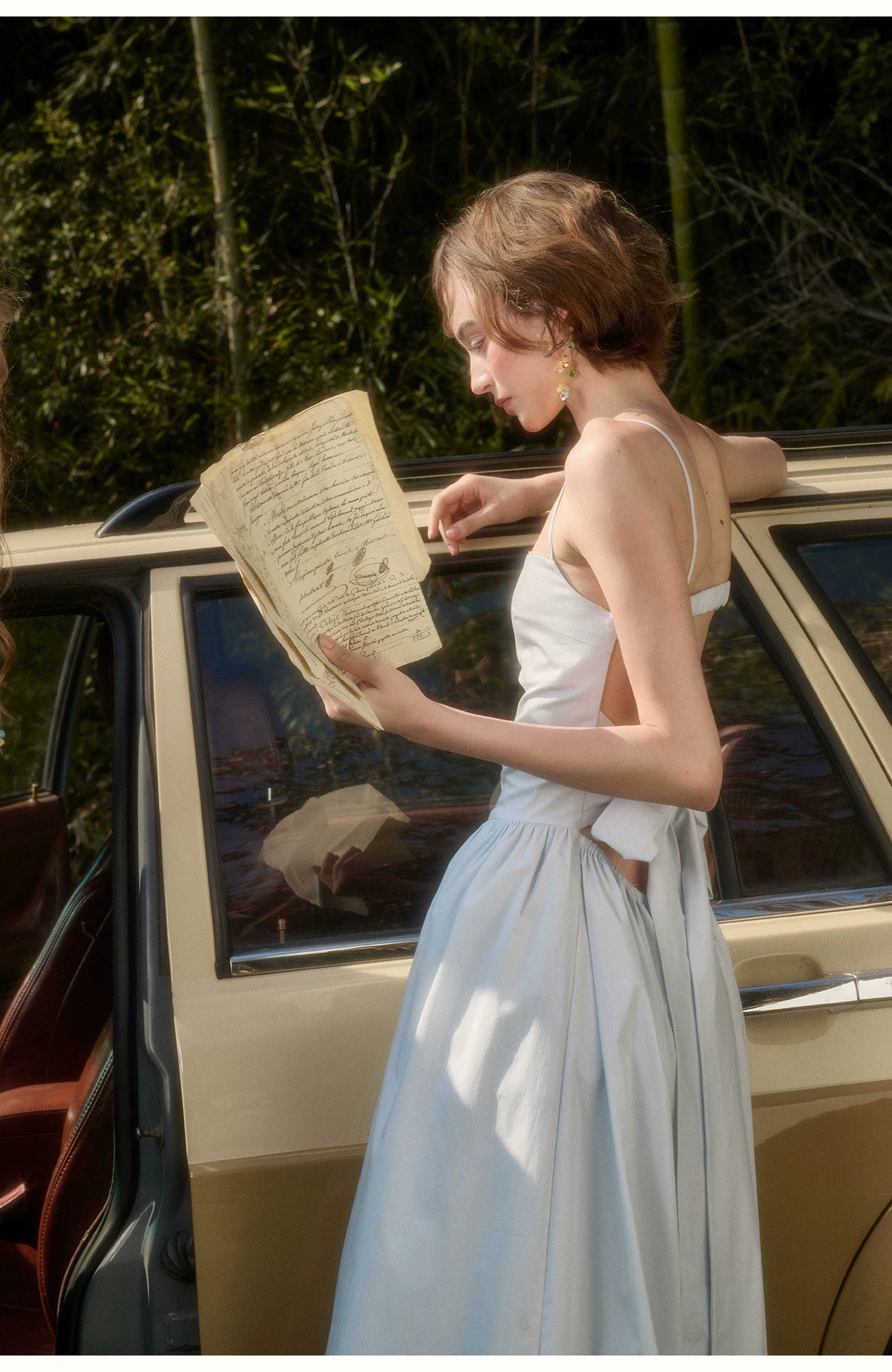 Baby Blue Bow-Tie Layered Maxi Dress