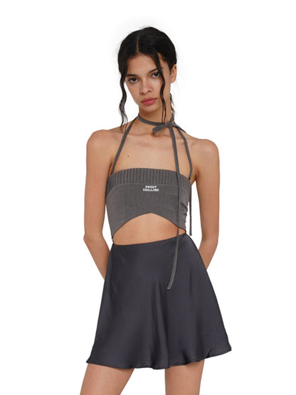 Accordion Pleated Halter Dress - CHINASQUAD