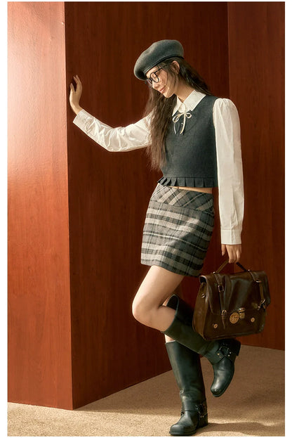 High-Waisted Plaid A-line Skirt - CHINASQUAD