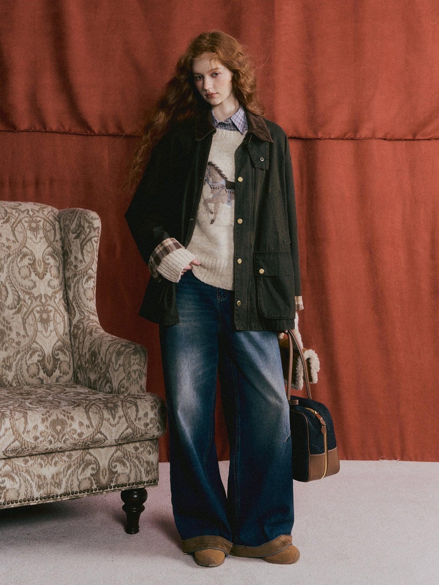 Plaid Corduroy Padded Workwear Jacket