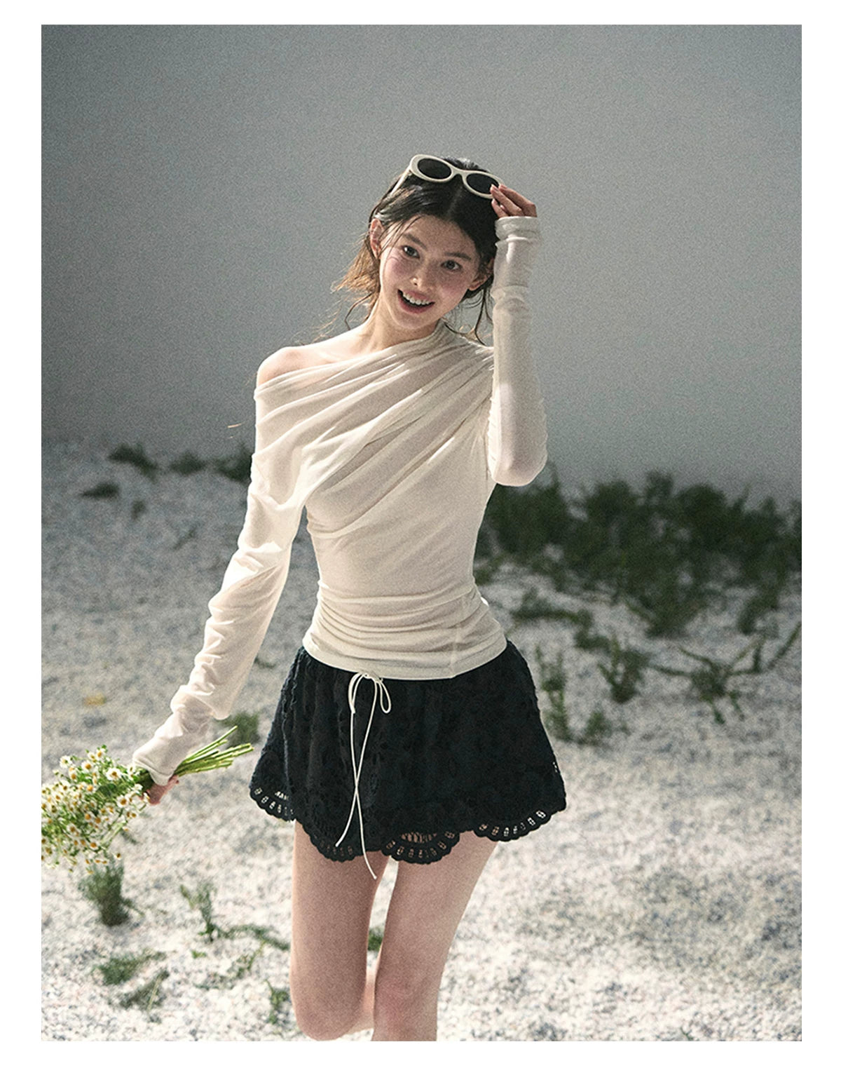 Light &amp; Shadow Asymmetric Long-Sleeve Top