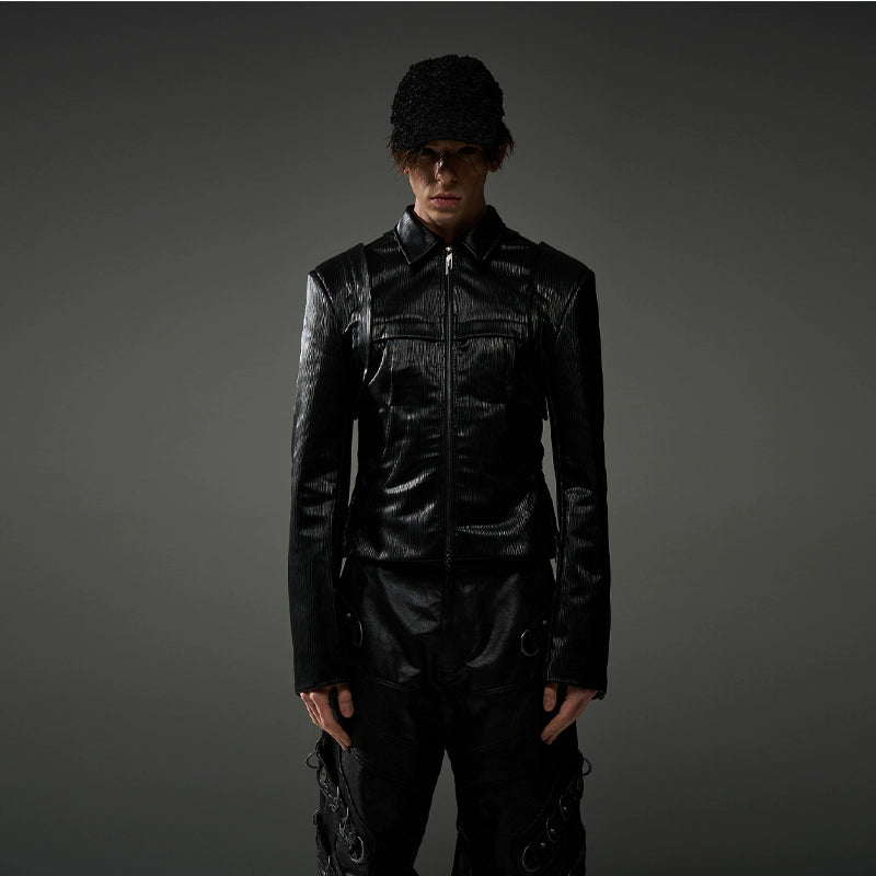 Black Slim Fit Leather Jacket - CHINASQUAD