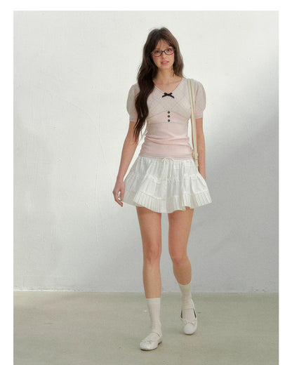 Vintage Preppy Plaid Knit Short Sleeve Tee