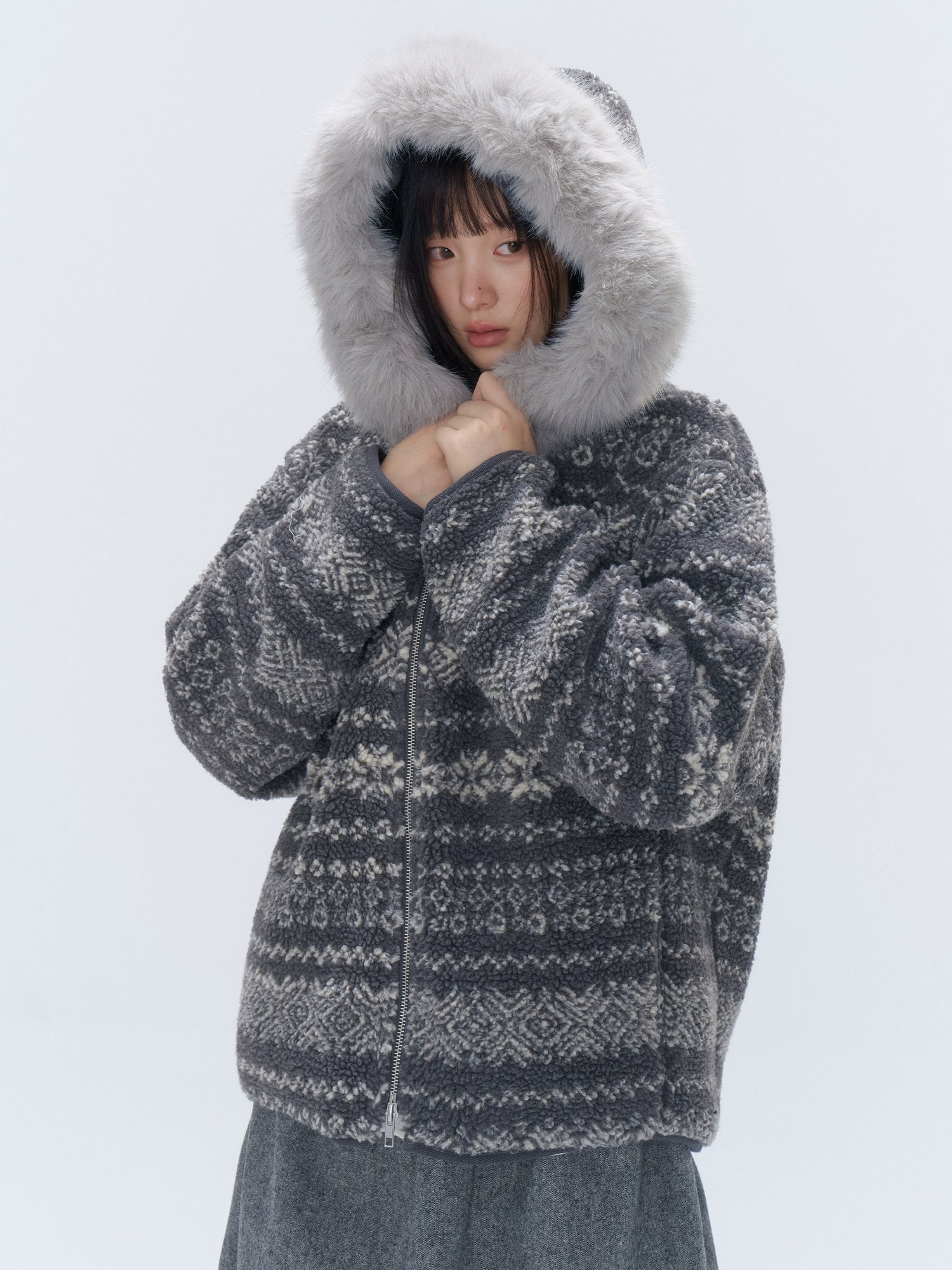 Detachable Faux Fur Collar Hooded Jacket