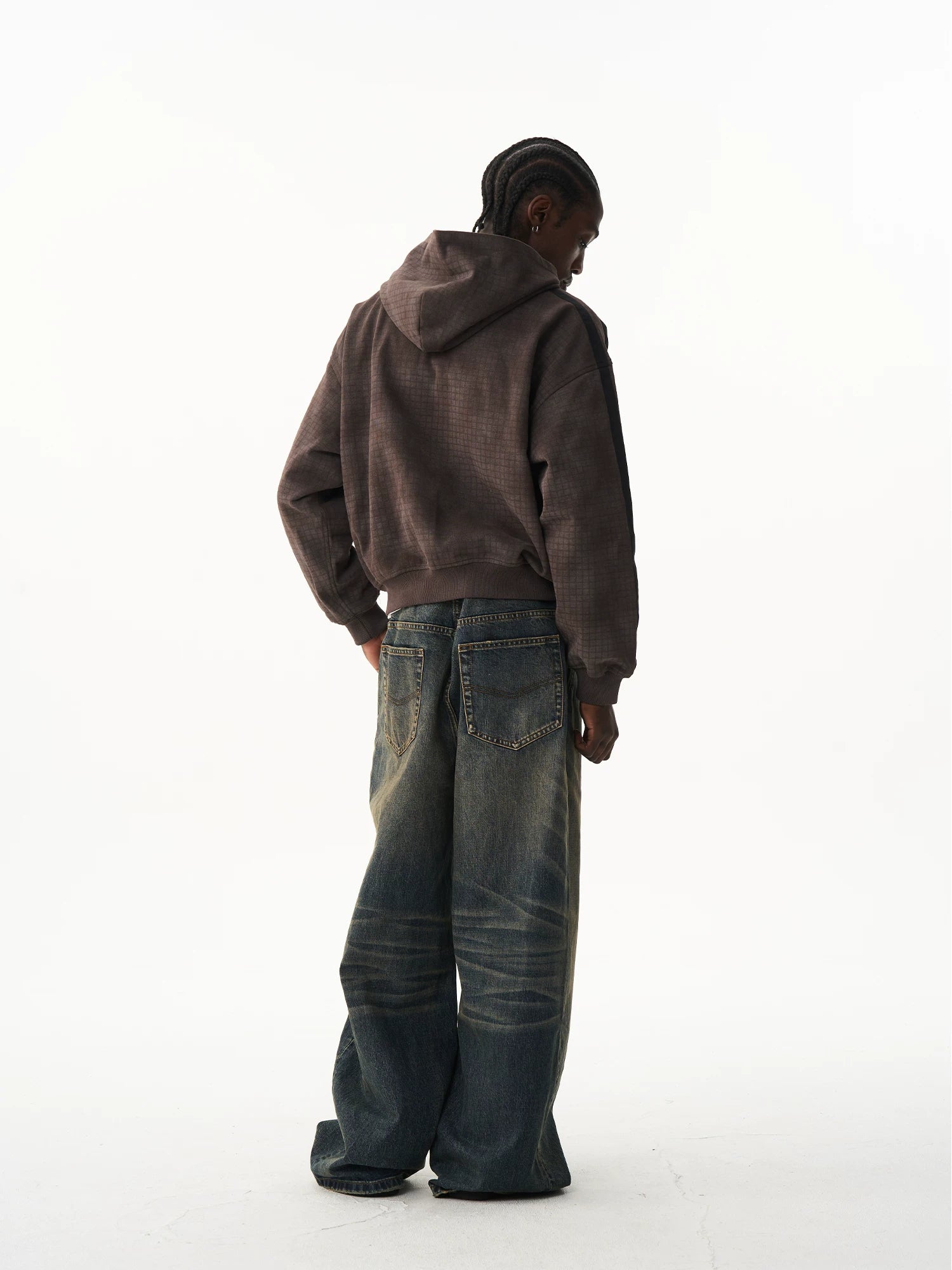 Distressed Vintage Embroidered Plaid Hoodie Jacket