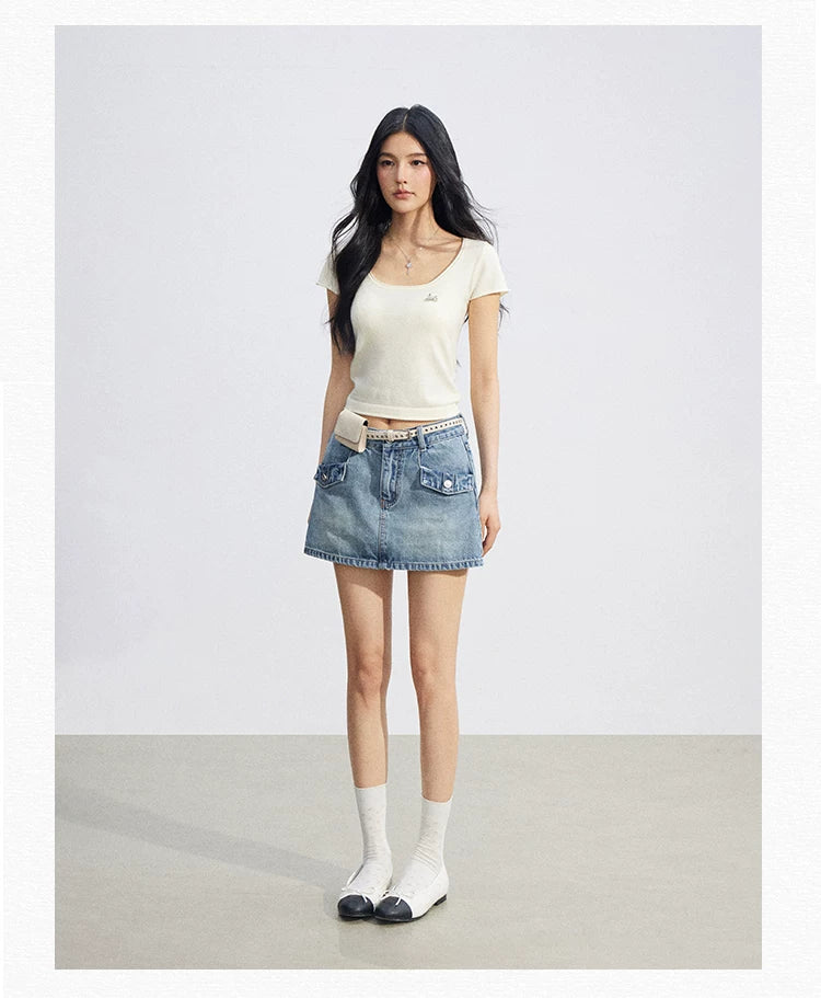 High-Waist Denim Skirt