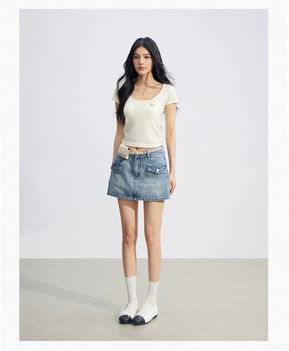 High-Waist Denim Skirt