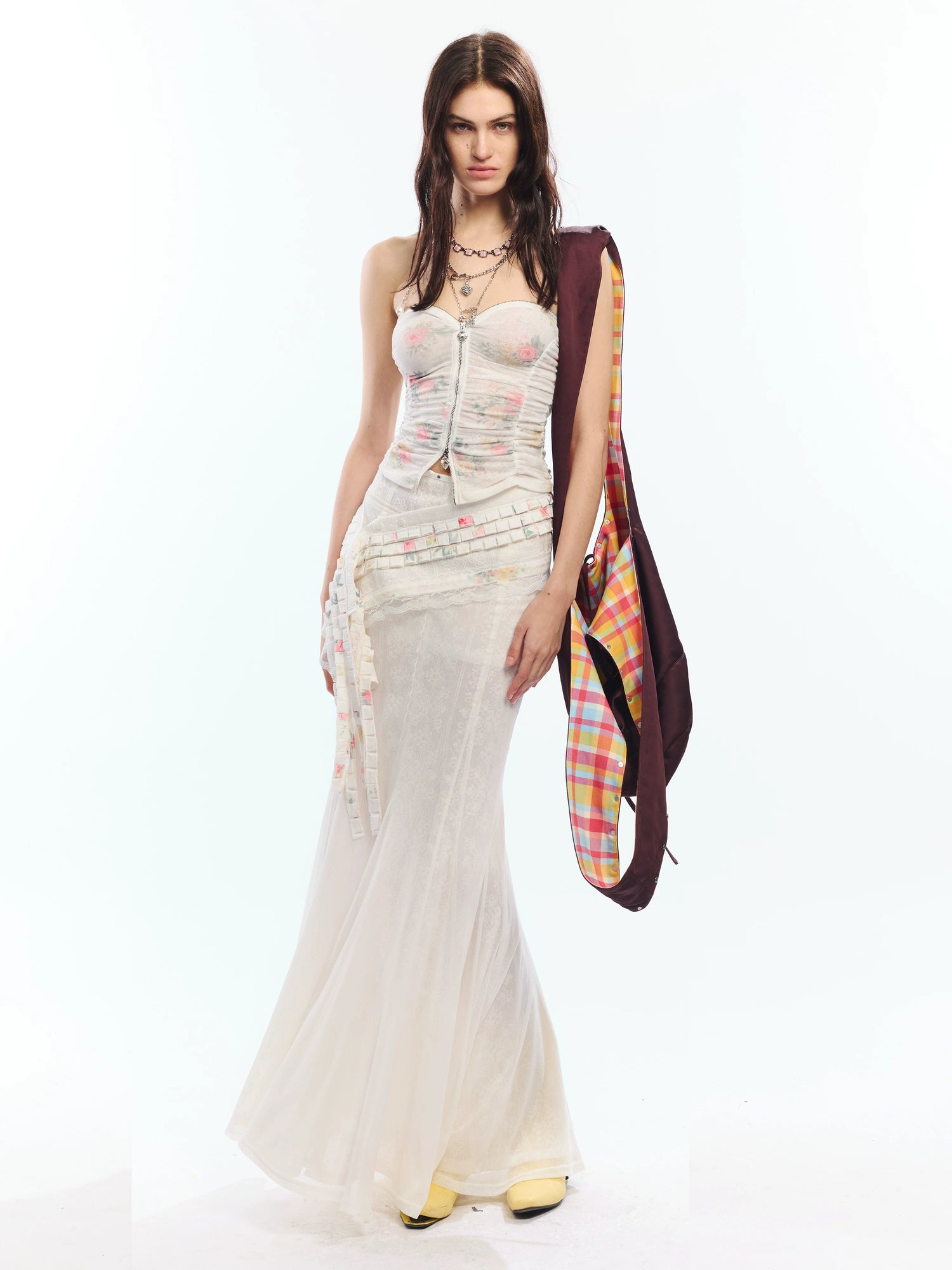 Lyocell Denim Rivet-Detail Fishtail Maxi Skirt