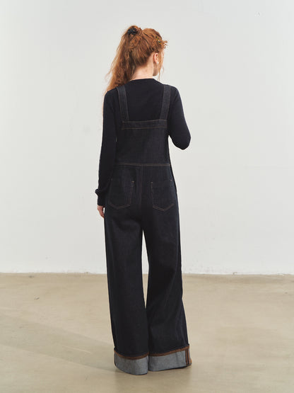 Raw Denim Cuffed Overalls - CHINASQUAD