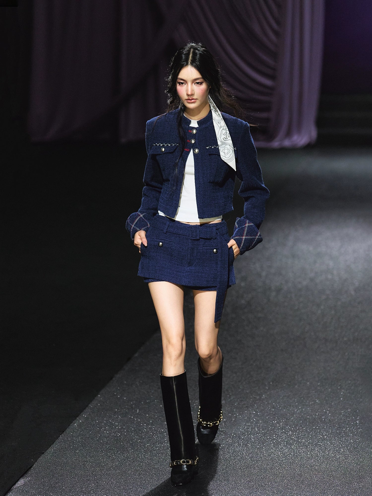 Quilted Stitch Jacket &amp; A-Line Skirt Set