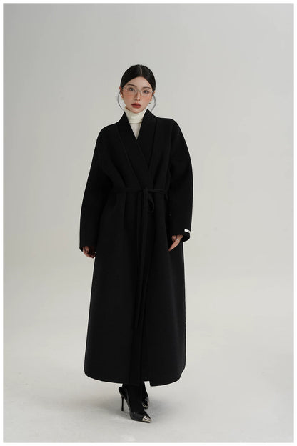 Elegant Double-Faced Wool Long Coat