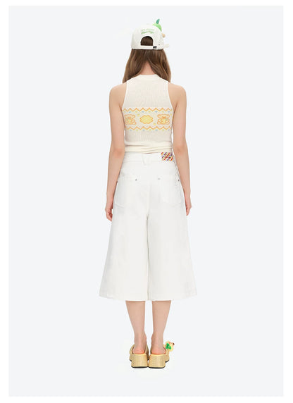 Distressed Cropped Straight-Leg Jeans