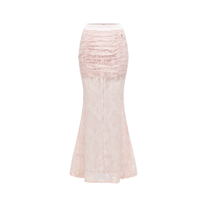 Lace-Trimmed Satin Skirt &amp; Suspender Top Set