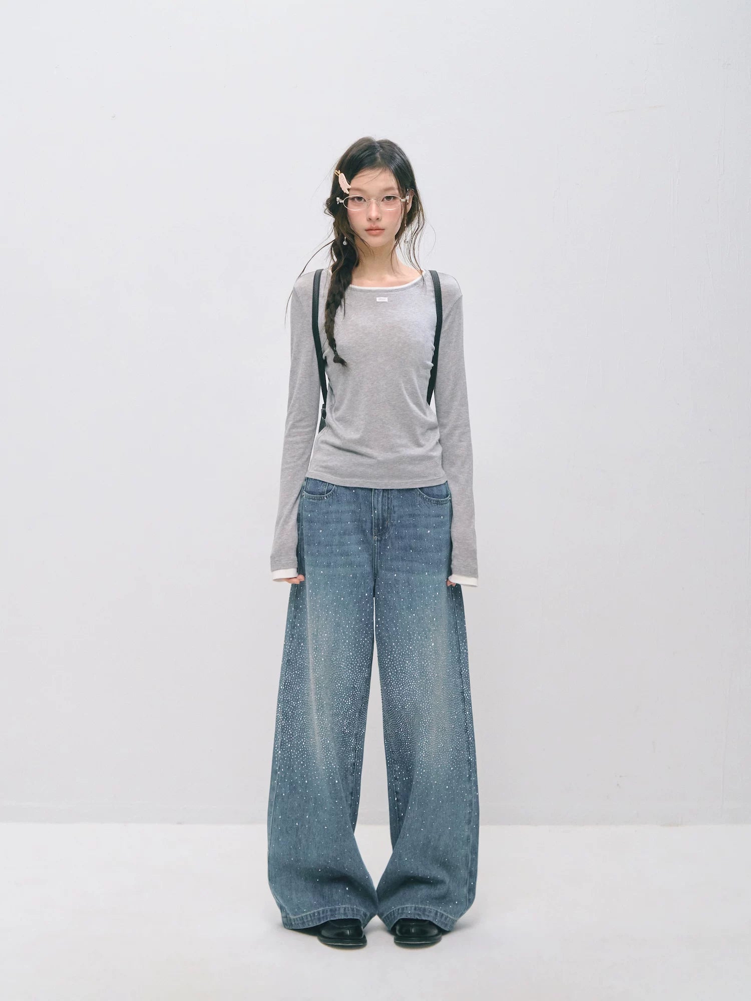 Vintage Straight-Leg Sparkle Denim Jeans