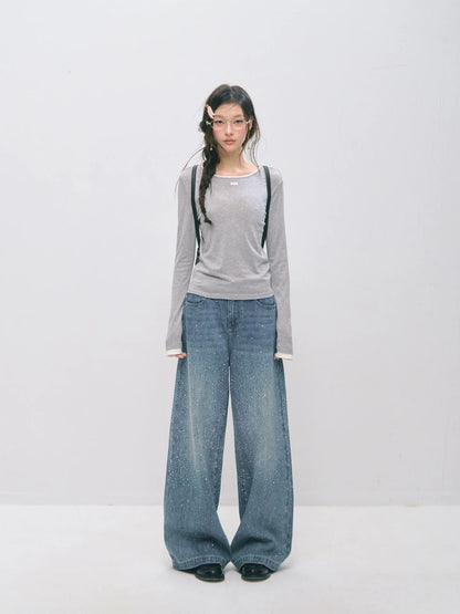 Vintage Straight-Leg Sparkle Denim Jeans
