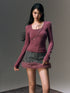 Gray Mesh Trim Tweed Mini Skirt - CHINASQUAD
