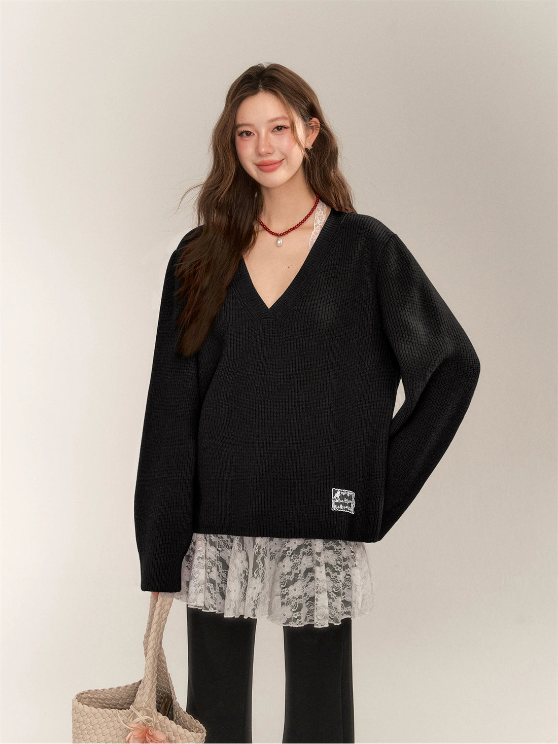 Halter V-Neck Loose Knit Sweater