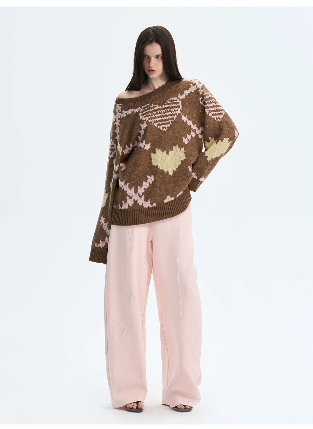 Retro Pixel Jacquard Knit Sweater &amp; Scarf Set