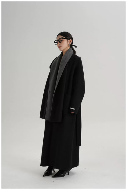 Two-Tone Double-Faced Wool Long Coat