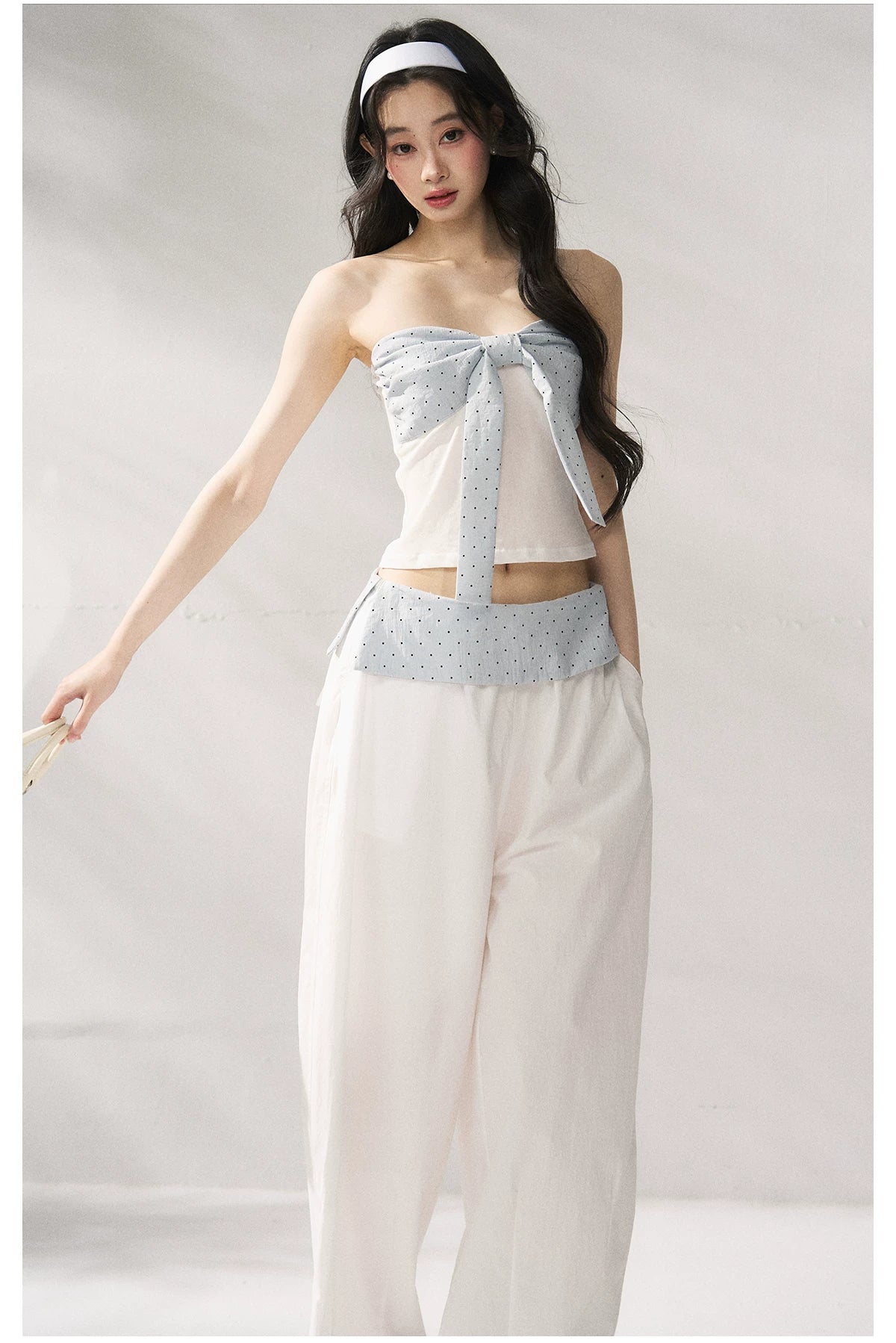 Strapless Top &amp; Relaxed Wide-Leg Pants Set