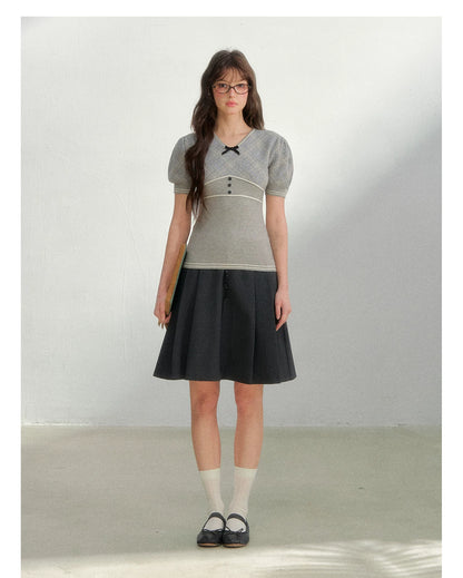 Vintage Preppy Plaid Knit Short Sleeve Tee