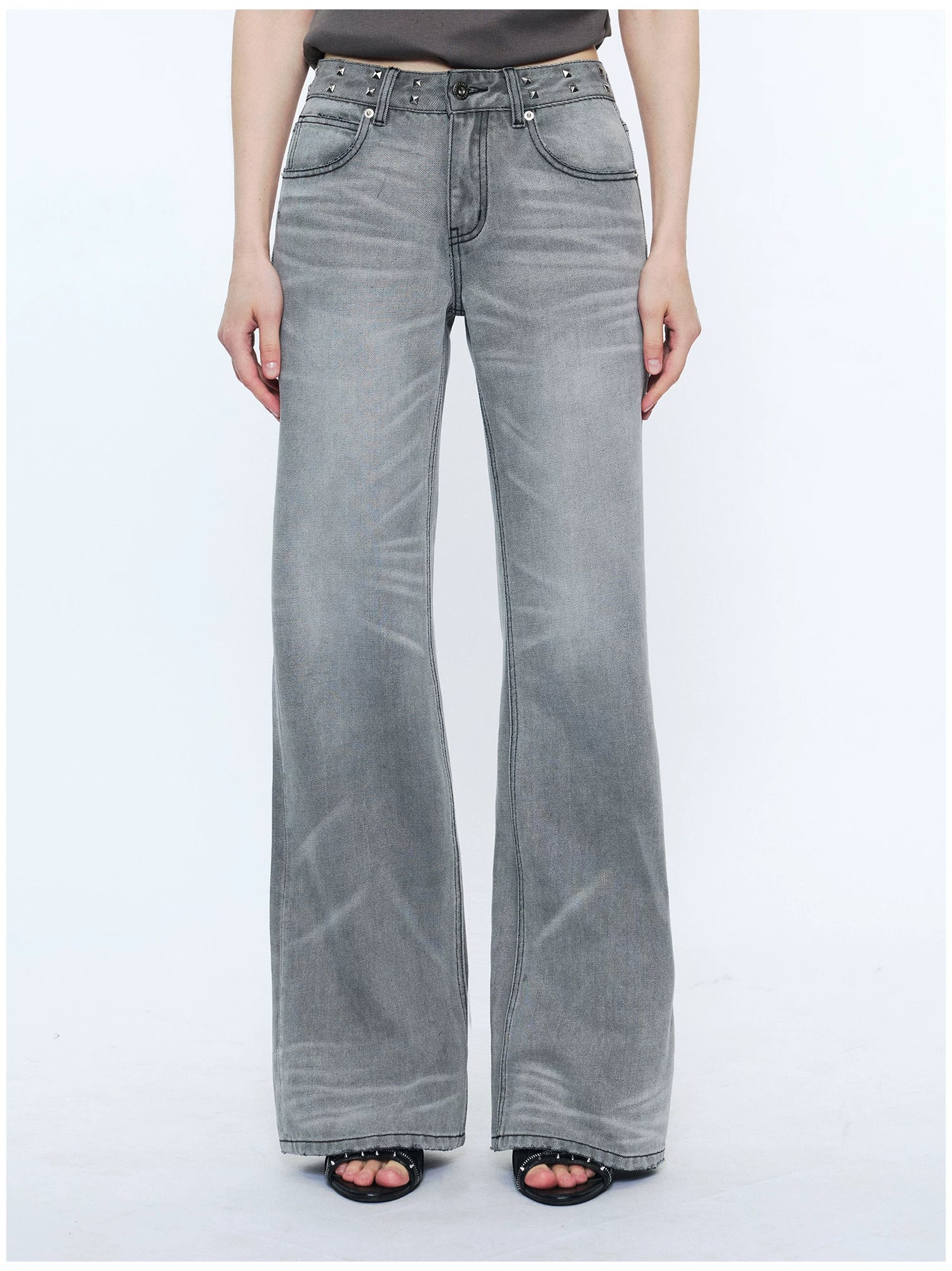 Straight-Leg Washed Denim Jeans