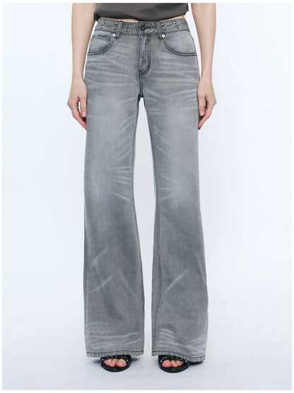 Straight-Leg Washed Denim Jeans